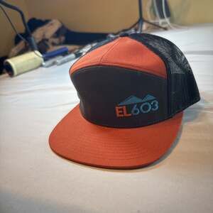 Mountain Logo Trucker Hat - Orange & Black Adjustable Snapback